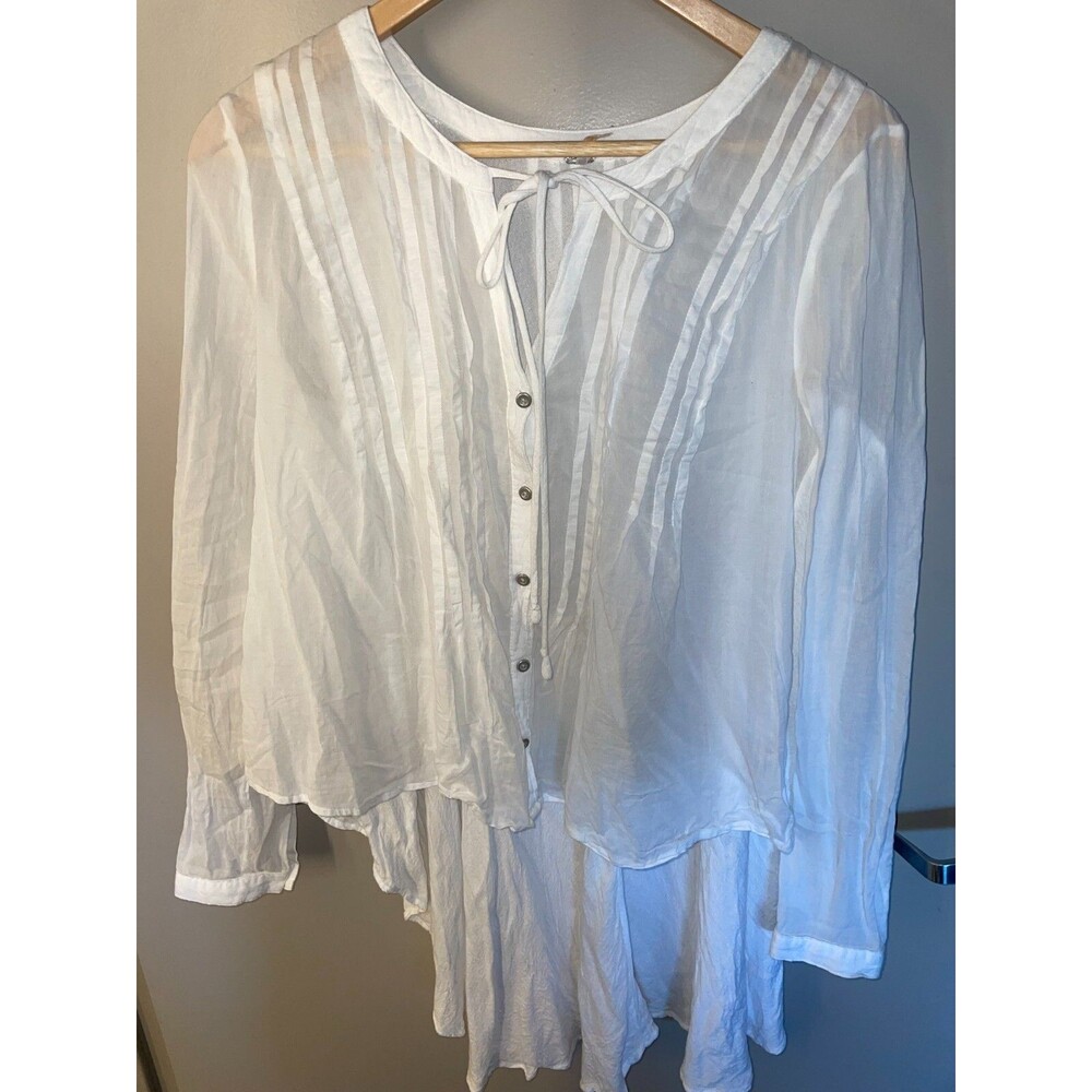 Free People White Pleated Front Extreme High Low Blouse Size S See through